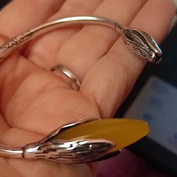 Sterling Silver Jade Flower Bangle Bracelet - Picture 10 of 11